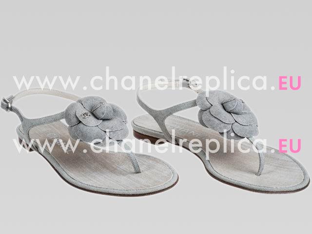 Chanel Golden CC Denim Camellia Sandals In Gray CH44281