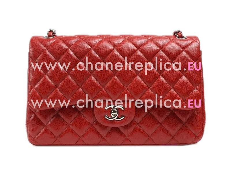 Chanel Caviar Jumbo Double Flap Bag Bright Red(Silver) A58600BLR
