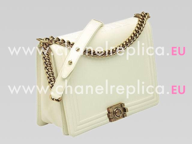 Chanel Boy Jumbo Lambskin Bag Antique-Gold Hardware Ivory A33288