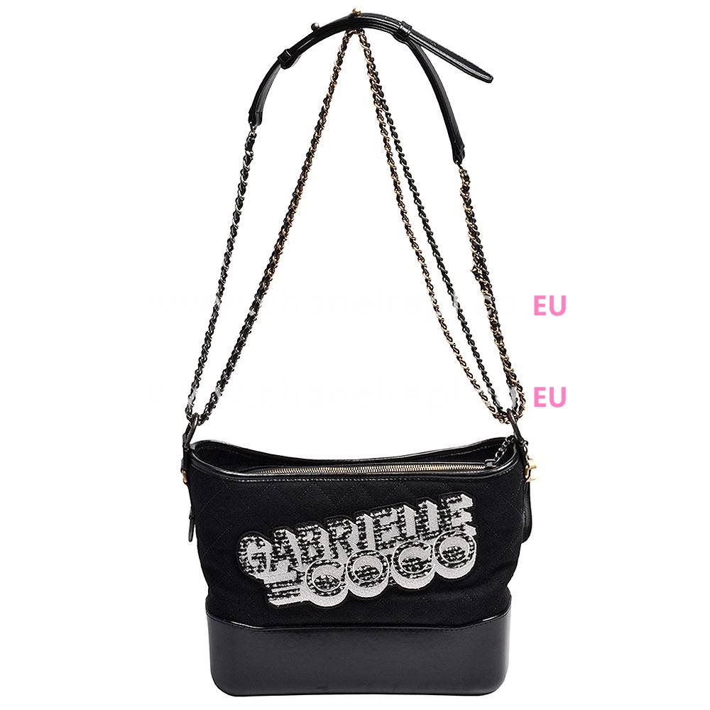 Chanel Calfskin/Wool Two-Tone Gabrielle Embroidery Hobo Bag A86B837
