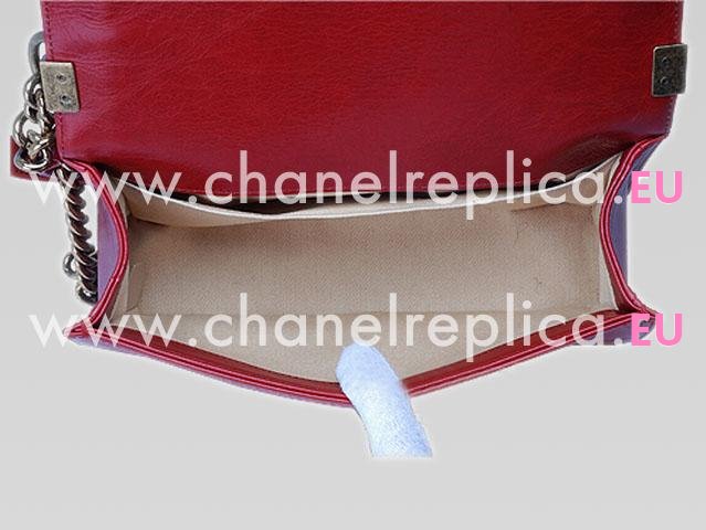 Chanel Lambskin Antique-Silver Chain 25cm Boy Bag Dark Red A46895