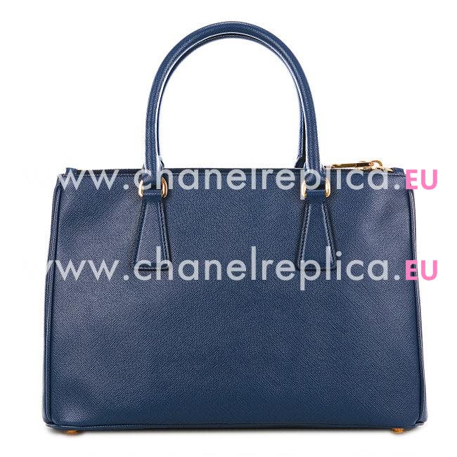 Prada Saffiano Lux Gold Triangle Logo Medium Bag Navy Blue PR522374