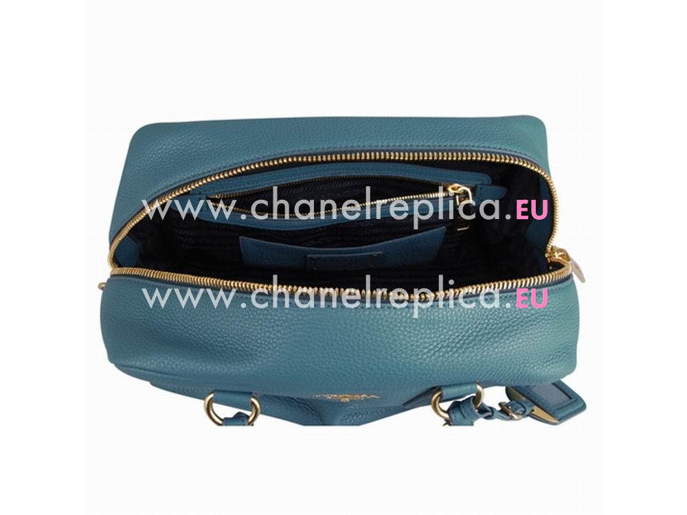 Prada Saffiano Calfskin Triangle Logo Boston Bag Turkey Blue BN59233