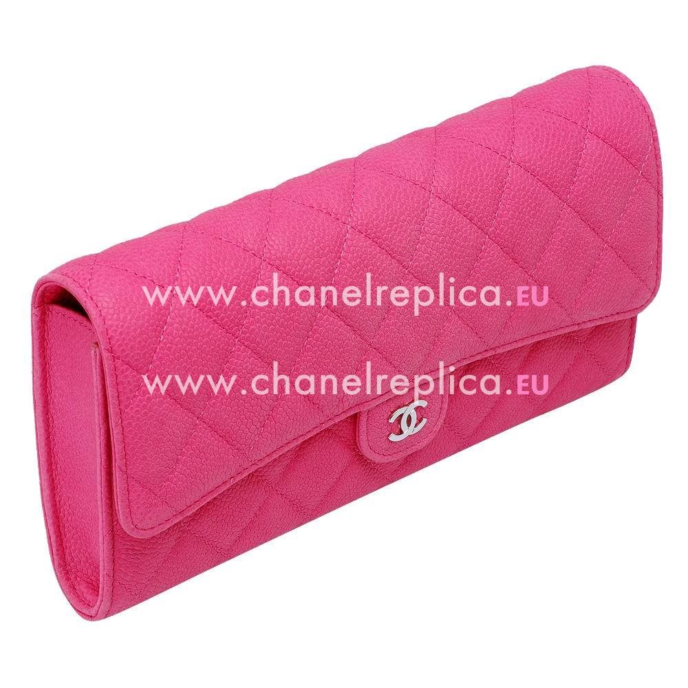 Chanel Caviar Silver CC Long Clutch Wallet Peach Pink A650623