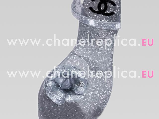 2013 Chanel Double C Camellia Strappy Sandals Silver A41999