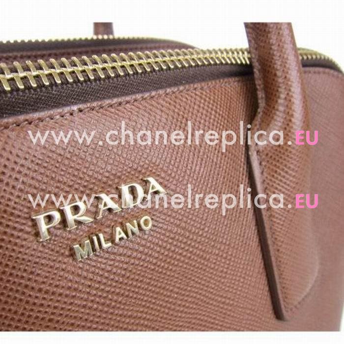 Prada Embossing Logo Cowskin Conch Hand bag Coffee P7031306