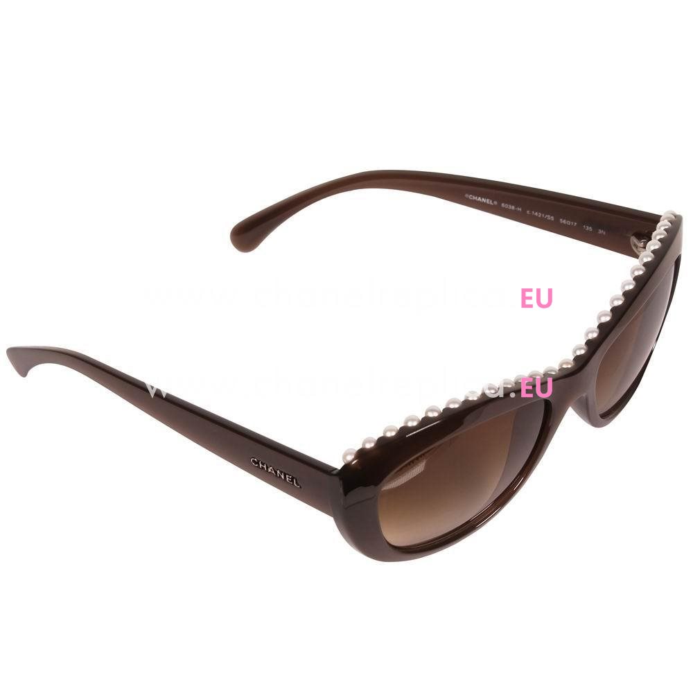 Chanel Plastic Frame CC logo Pearl Sunglasses Coffee A7082503