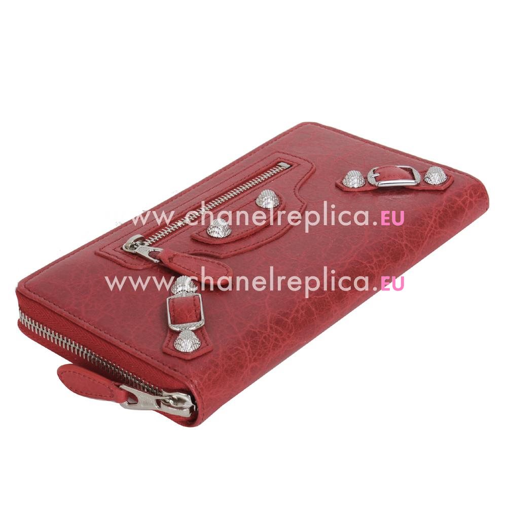 Balenciaga Continental Classic Lambskin Silvery Hardware Wallets Red B2055113