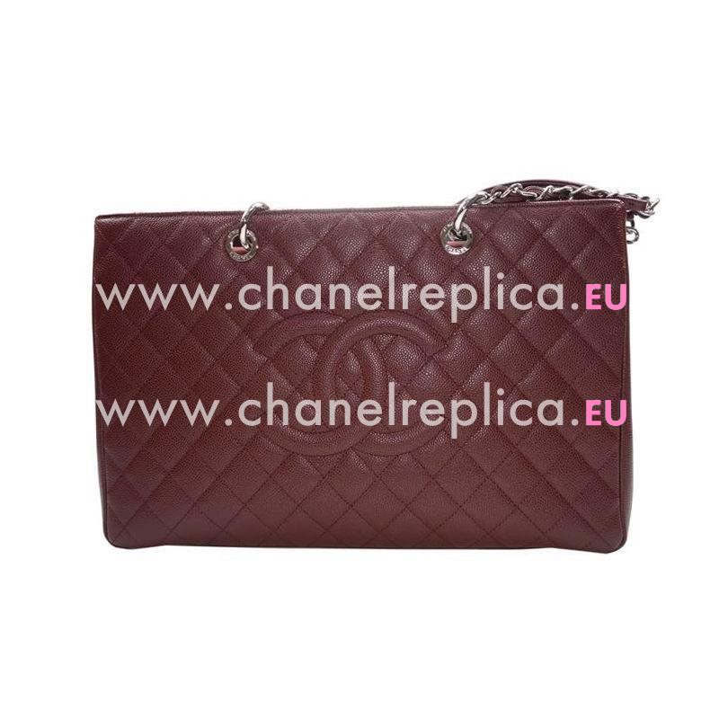 CHANEL Quilted Caviar Large Grand Shopper Tote Bag Dark Red(Silver) A66865CDR