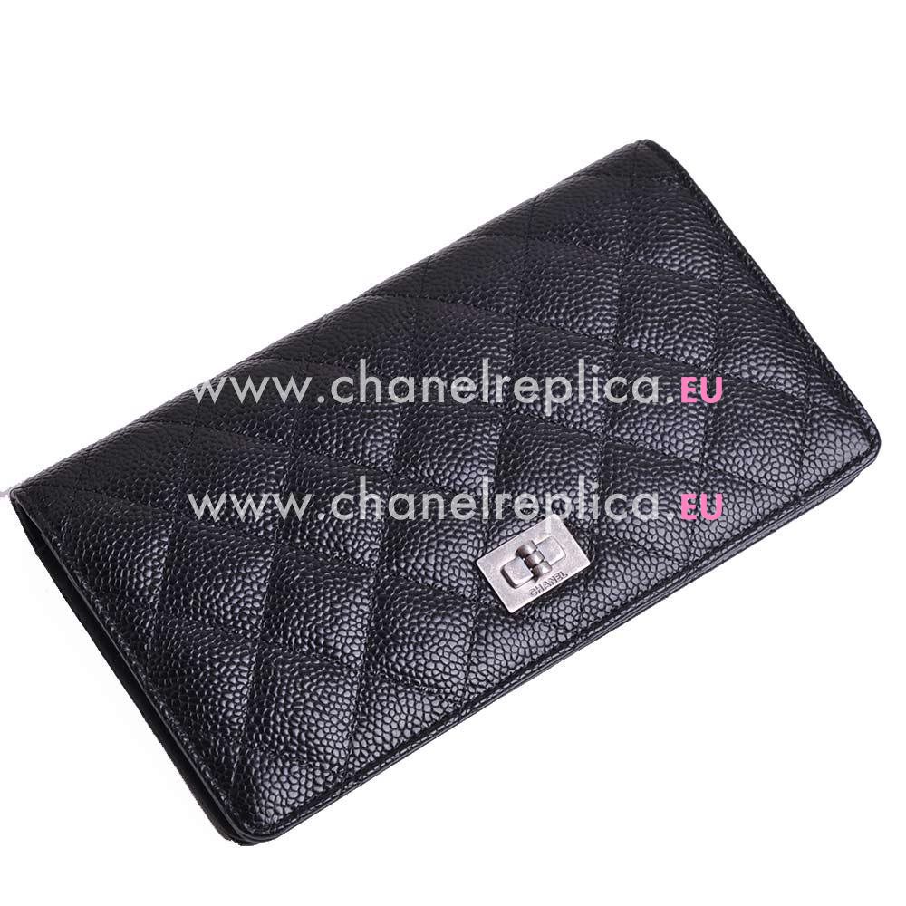 Chanel Caviar Anti-silver Logo Long Wallet Black A69208