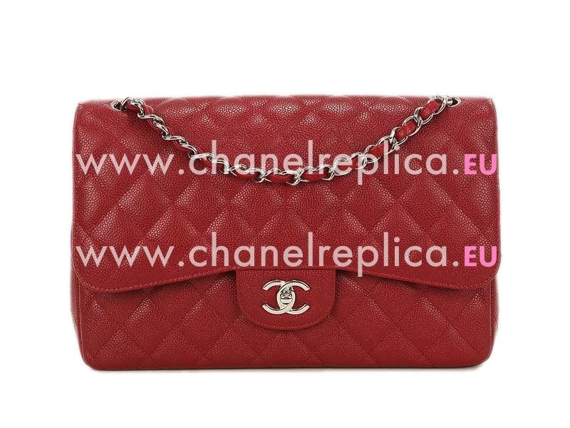 Chanel Caviar Jumbo Double Flap Bag Red Silver Chain A58600Y06500