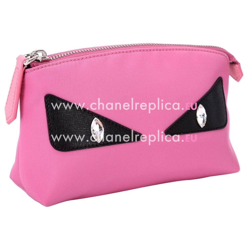 FENDI Monster Eye Cowhide Leather Cosmetic Bag Pink F1548219