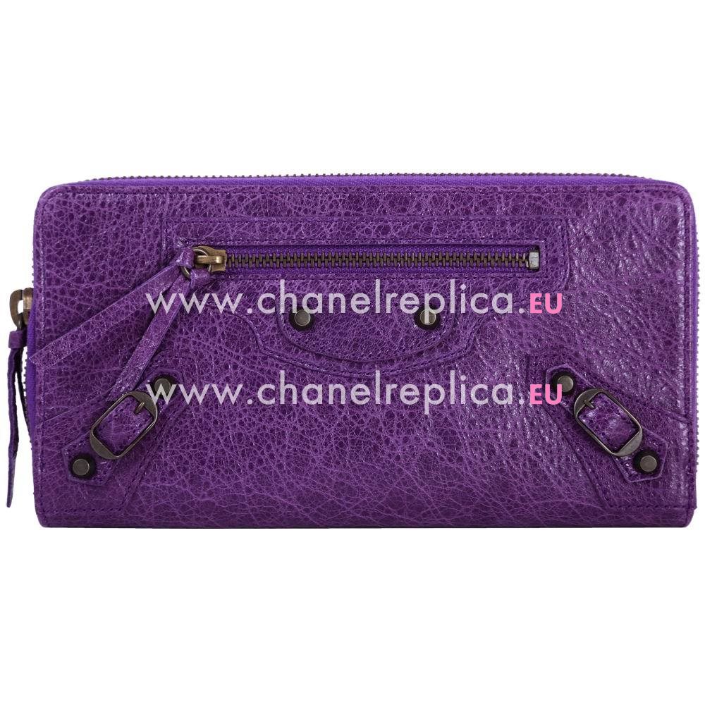 Balenciaga Continental Classic Lambskin Aged Brass Hardware Wallets Purple B2055110
