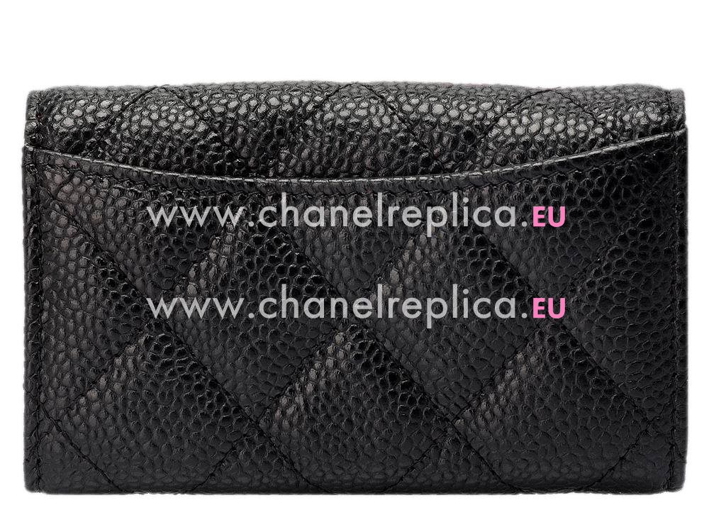 Chanel Caviar Silver CC Key Chain holder In Black C57082