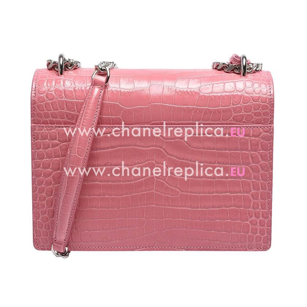 Yves Saint Laurent Silver Logo Crocodile Shoulder Bag Pink YV947158