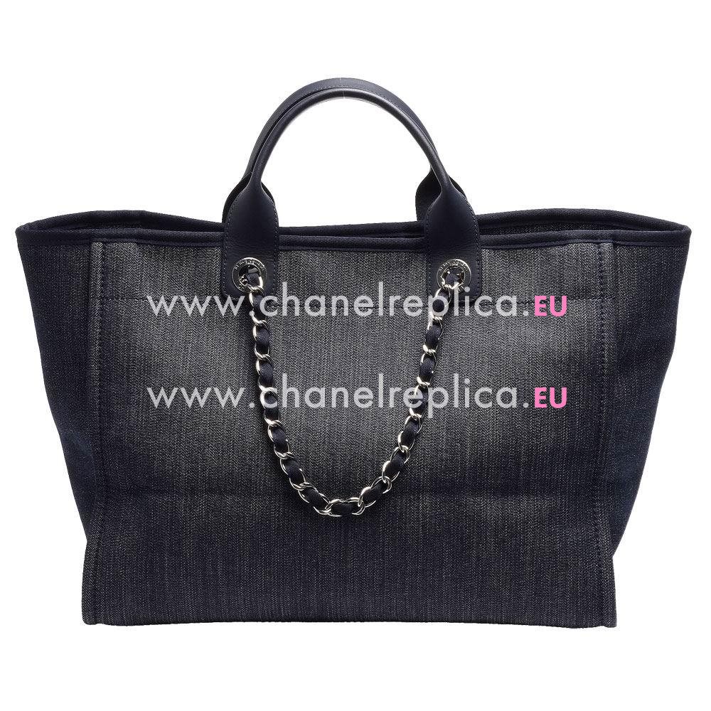 Chanel Deauville Denim Canvas Shopping Beach Bag Denim Blue A66941HCY