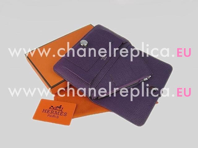 Hermes Dogon Clemence Leather Wallet In Purple HL.001E