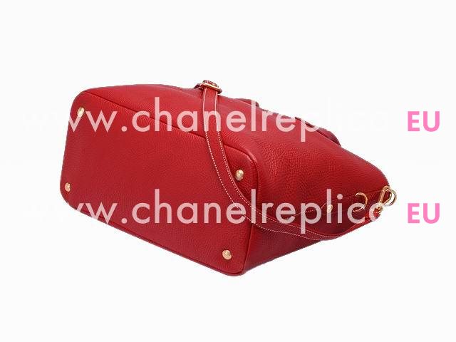 Prada Vitello Daino Relievo Logo Caviar Calfskin Should/handbag Red P393619