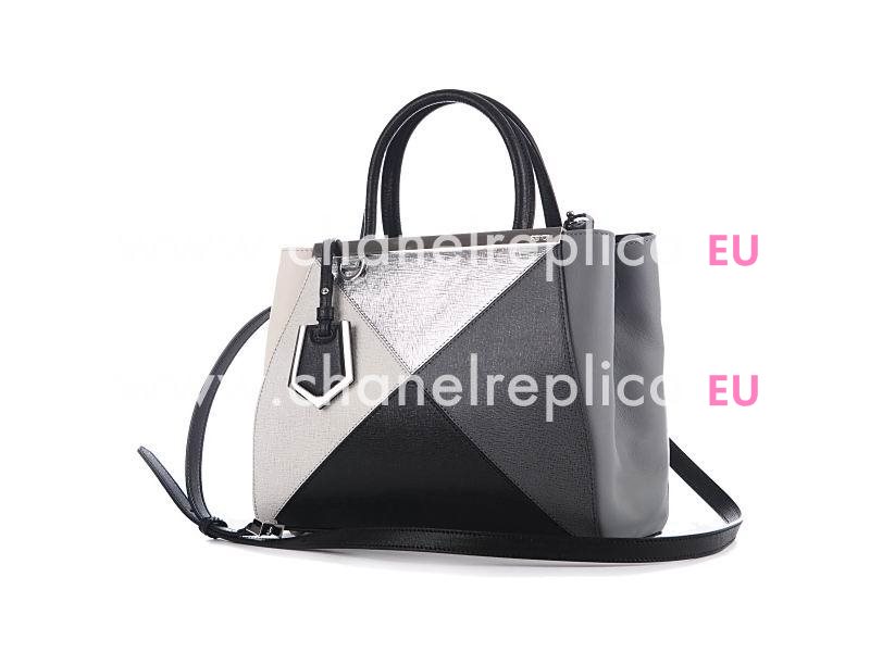 Fendi 2Jours Calfskin Leather Hand/shouldbag Black/Silver 8BH254