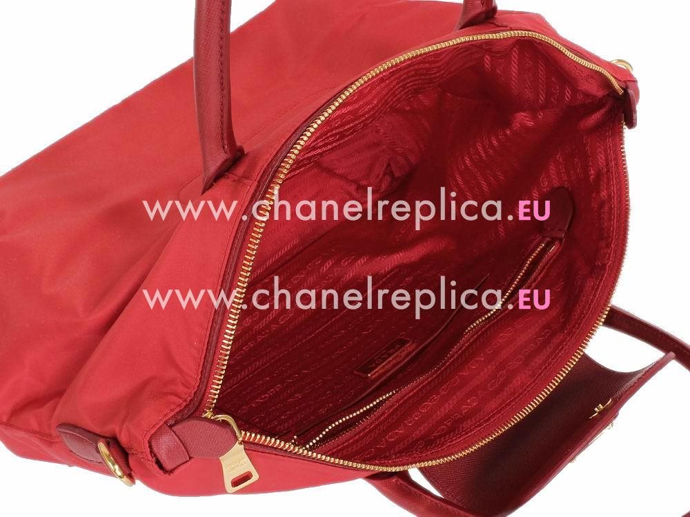 Prada Tessuto Triangle Logo Plate Nylon ShouldBag Red(Large) P467440