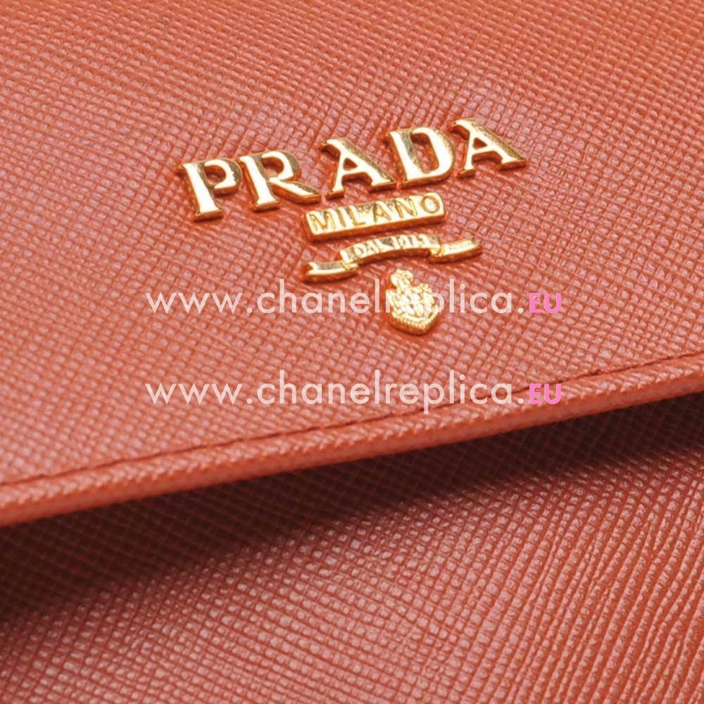 Prada Saffiano Metal Embossment Logo Cowhide Zipper Loose Change Wallet In Orange PR61017017