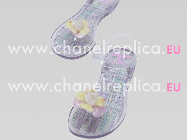 2013 Chanel CC Iridescent/White Camellia Strappy Sandals A42027