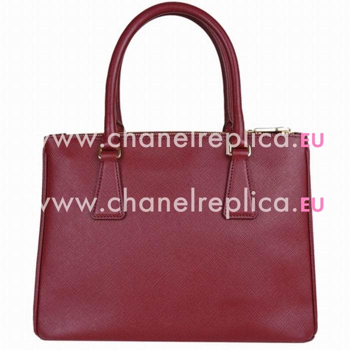 Prada Saffiano Lux Gold Triangle Logo Medium Bag Wine Red PB1BA863