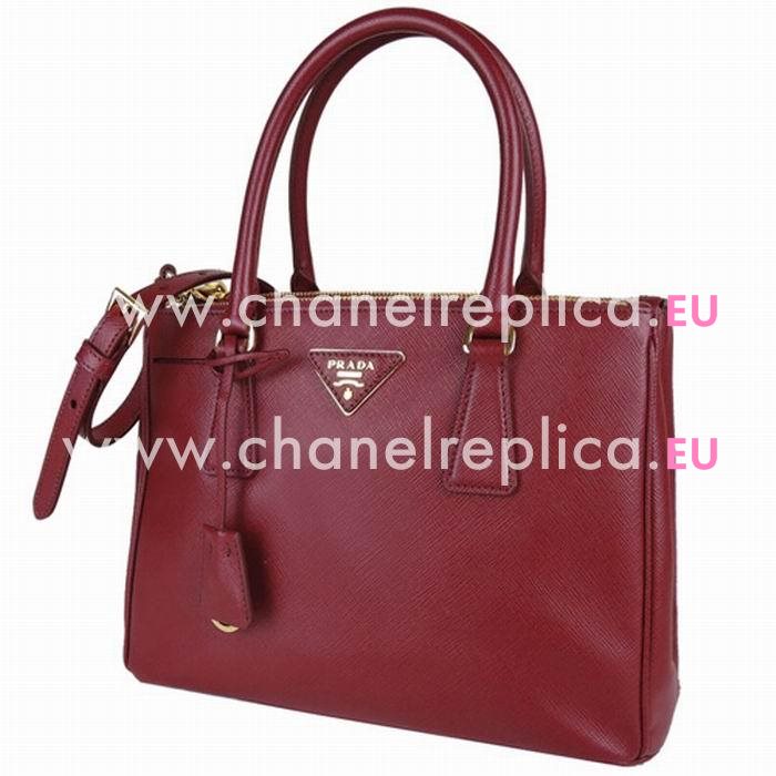 Prada Saffiano Lux Gold Triangle Logo Medium Bag Wine Red PB1BA863