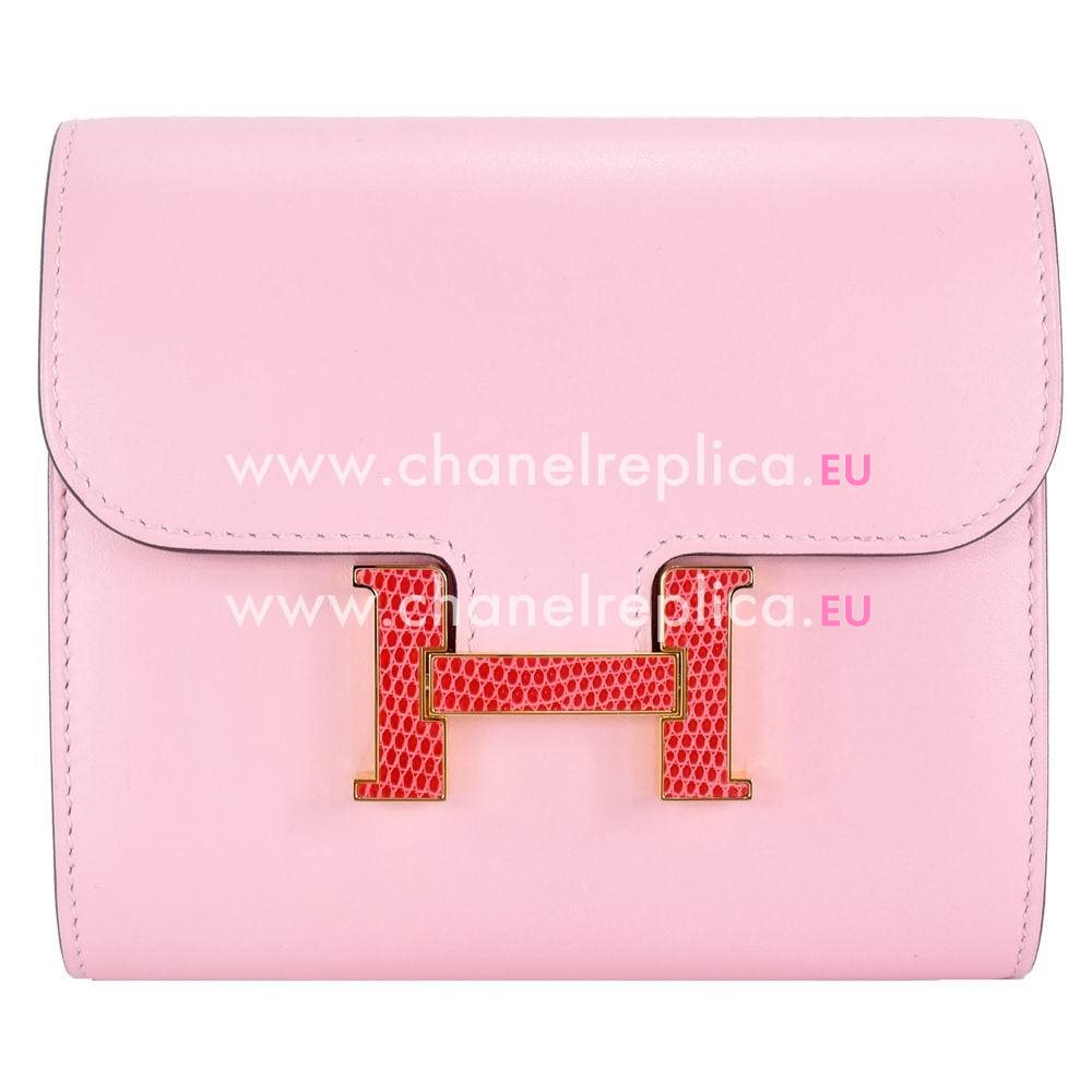Hermes Constance Lizard Skin Wallet Gold Hardware Rose Pink H7042118