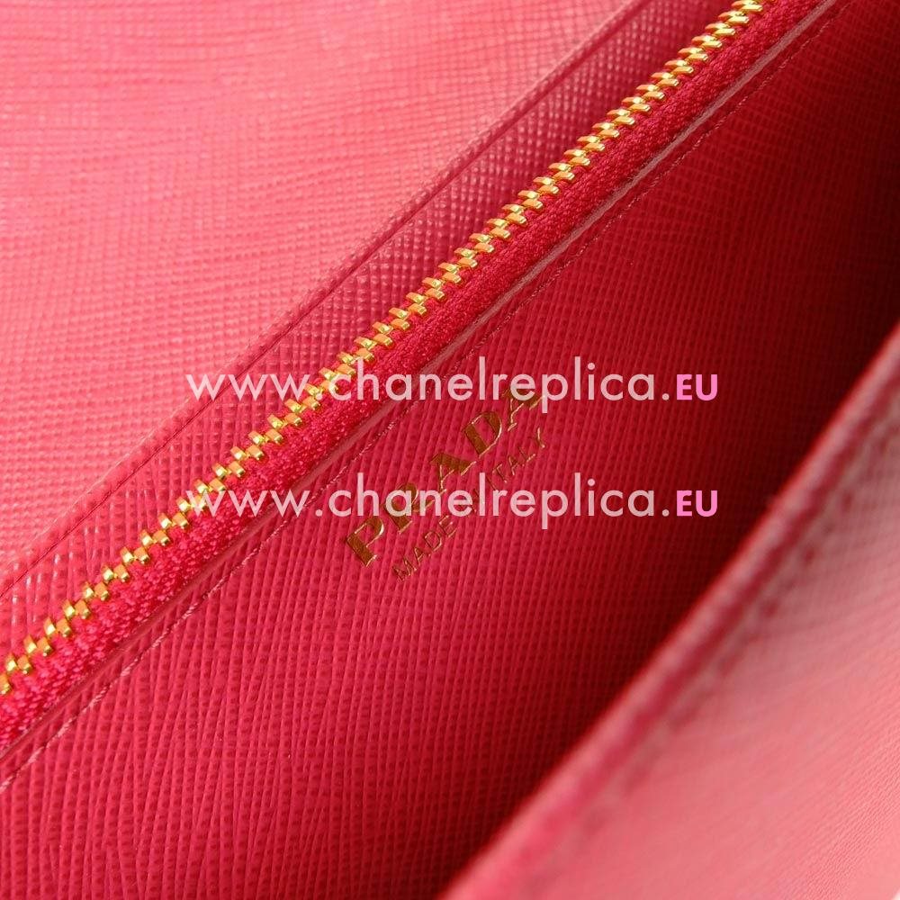 Prada Saffiano Patina Gold Embossment Logo Cowhide Zipper Handle Bag In Rose Pink PR61017022