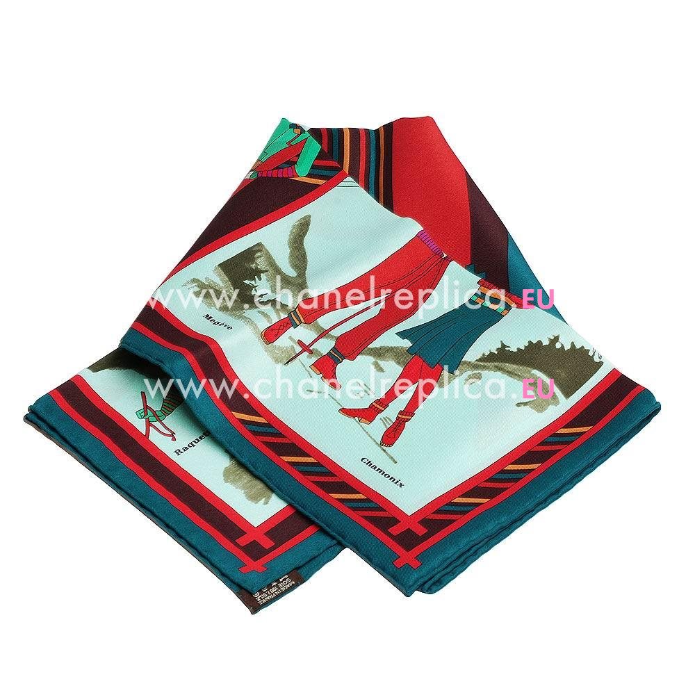 Hermes Aux Sports D Hiver Olympics Silk Scarf Green Red H6102834