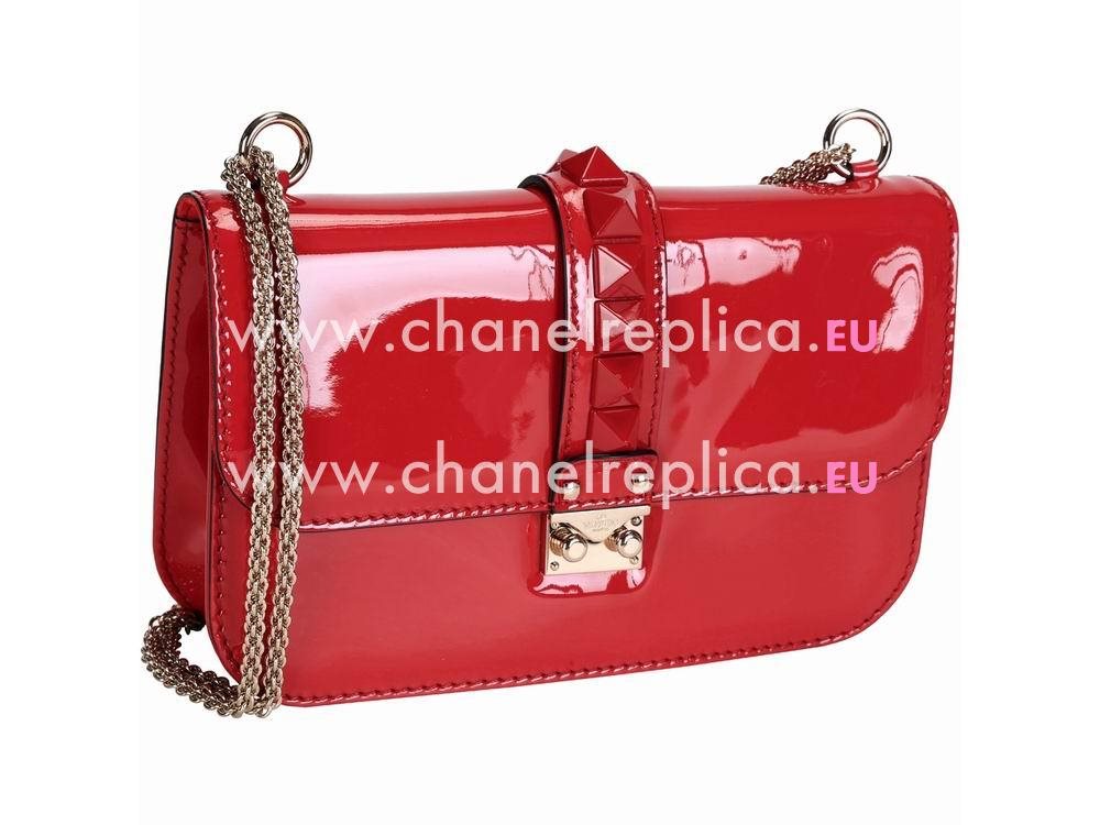 Valentino Glam Lock Patent Medium Bag Red VA54520