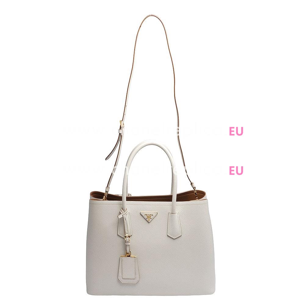 Prada Saffiano Cuir Large Double Tote Bag Off-white PR624E47