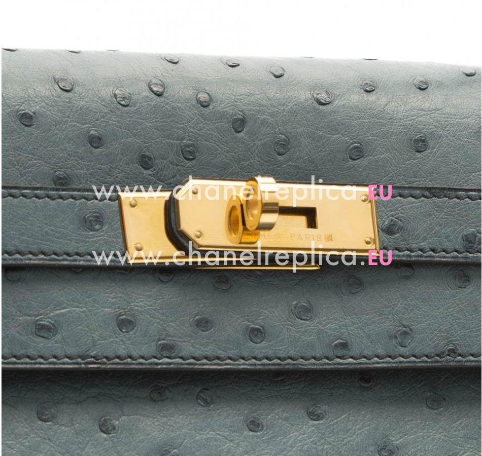 Hermes Kelly 35cm Blue Jean Ostrich Gold Hardware Handbag HK1035TNP