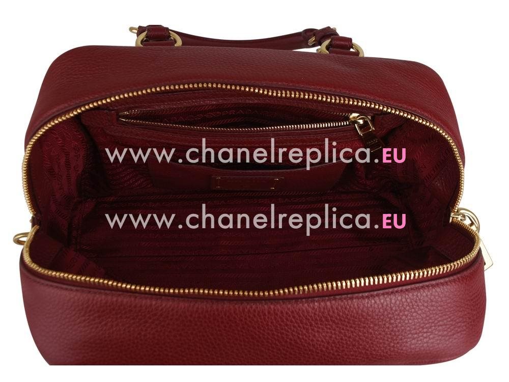 Prada Saffiano Calfskin Triangle Logo Boston Bag Dark Red BN59323