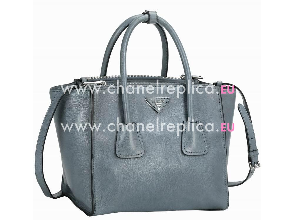 Prada Glace Shiny Calfskin Triangle Logo Medium Bag Gray P537985