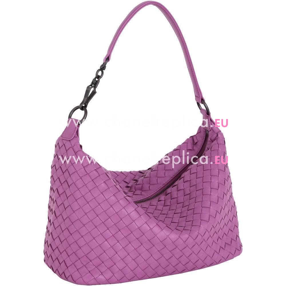 Bottega Veneta CLassic Nappa Leather Woven Shoulder Bag Peach Purple BV7022810
