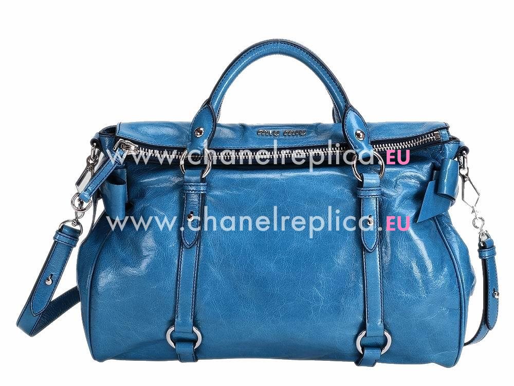 Miu Miu Vitello Lux Calfskin Large Bow Bag Bleu MU5145