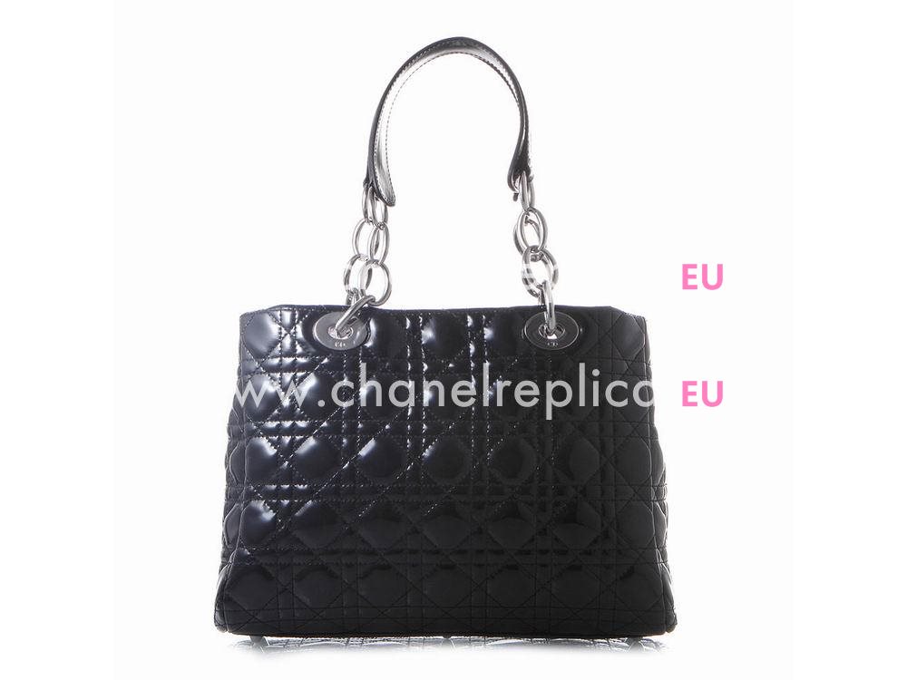 Dior Lady Dior Cannage Patent Black Shop Tote D3151