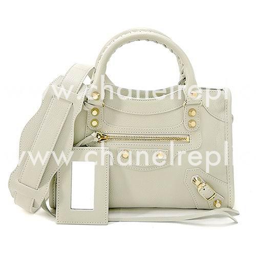 Balenciaga Mini City Gold Button Calfskin Bag Beige Gray B7050710