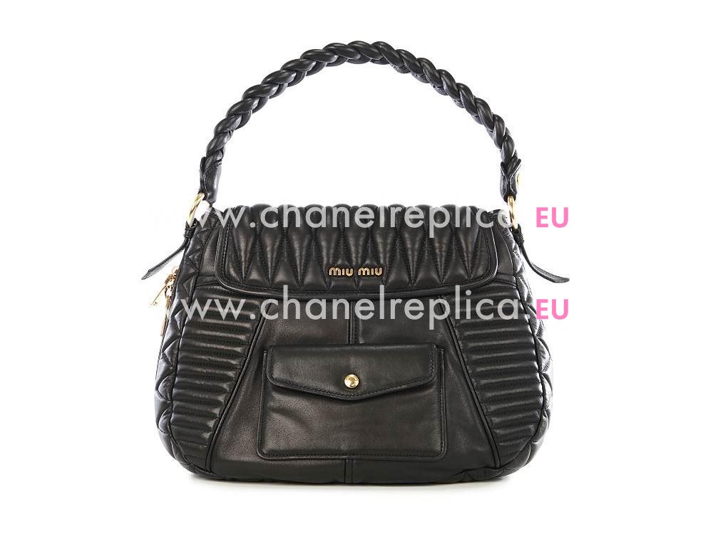 Miu Miu Matelasse Lux Nappa Leather Handbag In Black RR1889