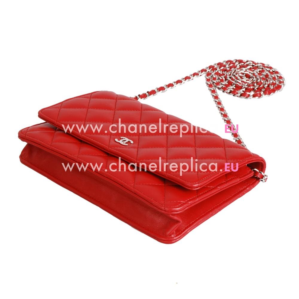 Chanel CC Lambskin Woc Bag Silver Chain RED A33814FDC