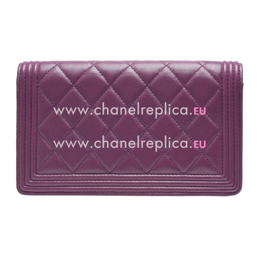 Chanel Lambskin Anti-gold Lock Boy Long Wallet Purple C667012