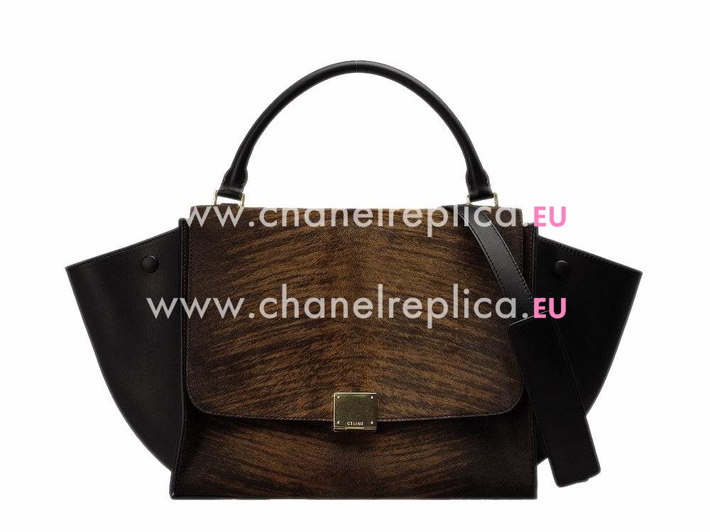 CELINE Medium Calfskin & Horsehair Luggage Coffee/Black CE491206