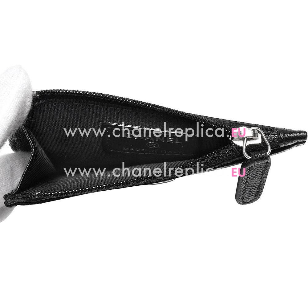 Chanel Classic Enamel CC Logo Caviar Calfskin Zipper Card Holder Black C6111104