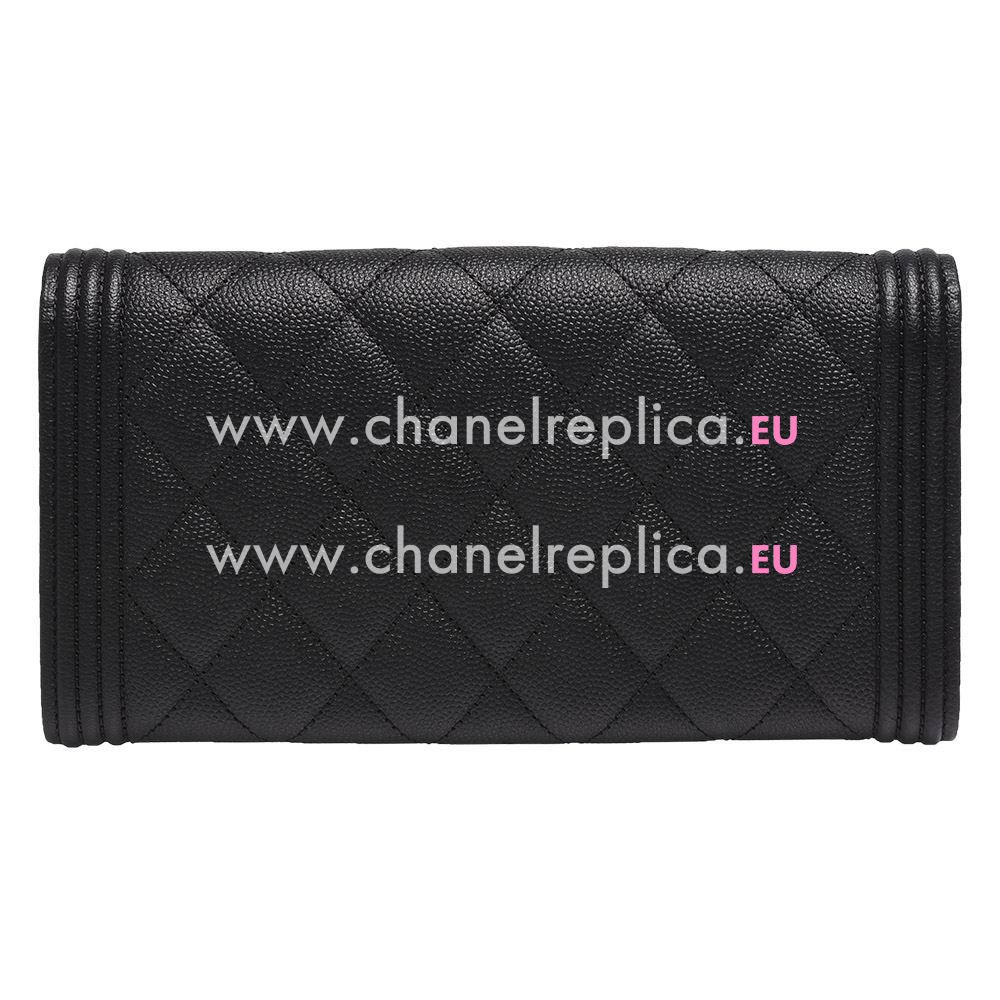 Chanel Rhomboids Stripe CC Logo Caviar Calfskin Boy Wallet Black C7041507