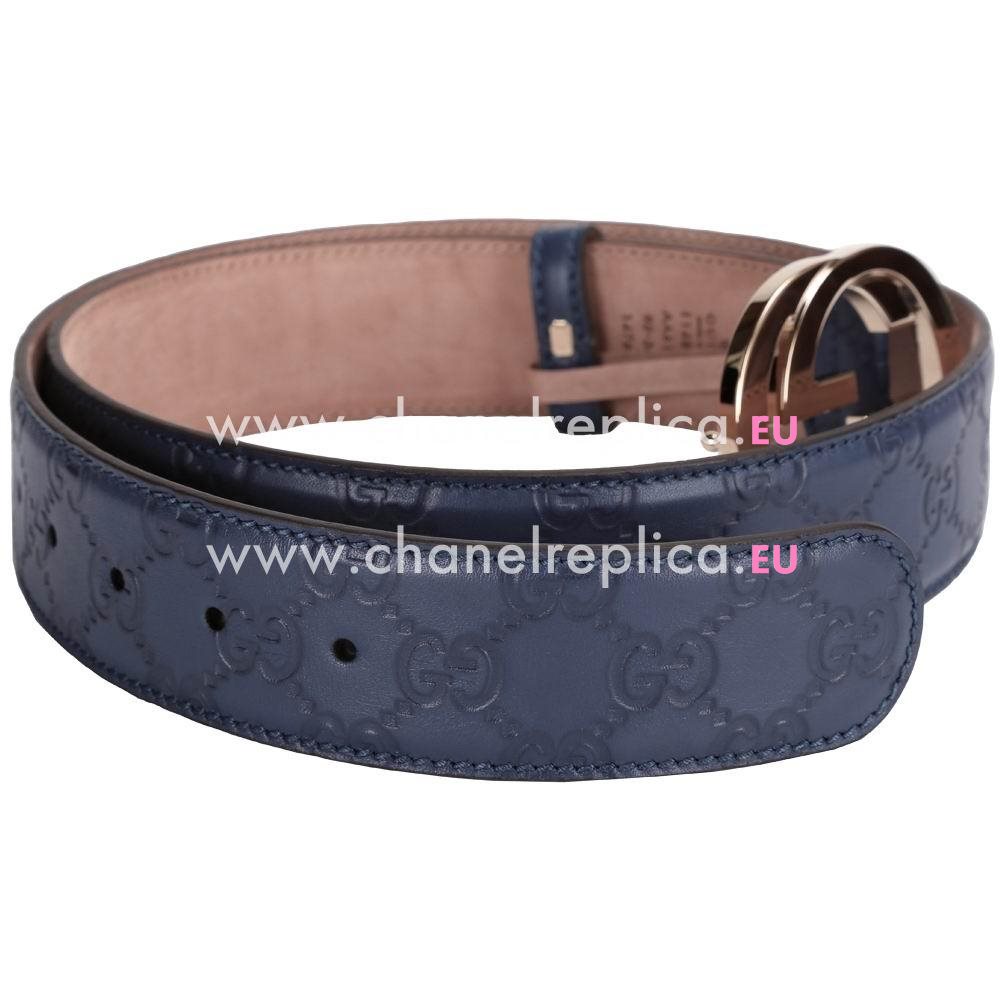Gucci Guccissima Embossed Cowhide Gold Buckle Belt Blue G5142202