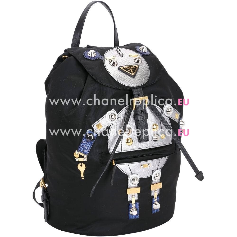 Prada Robot Cowskin Nylon Backpack Black/Silvery P7031302