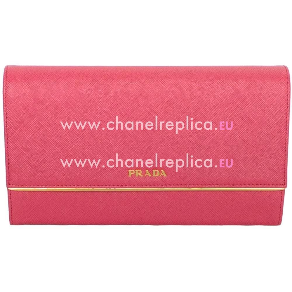 Prada Saffiano Patina Gold Embossment Logo Cowhide Zipper Handle Bag In Rose Pink PR61017022