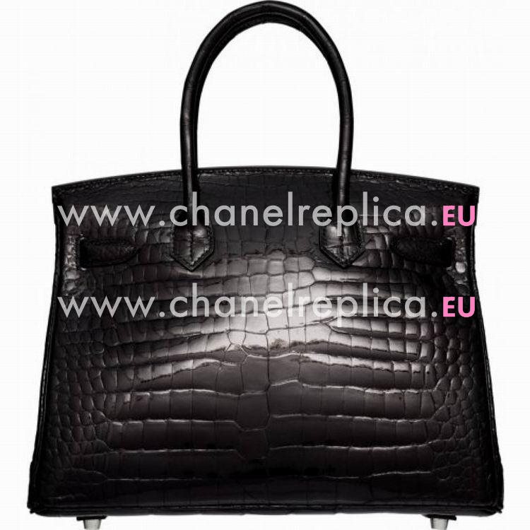 Hermes Birkin 30 Shiny Black Porosus Crocodile Palladium Hand Sew H1030SPC